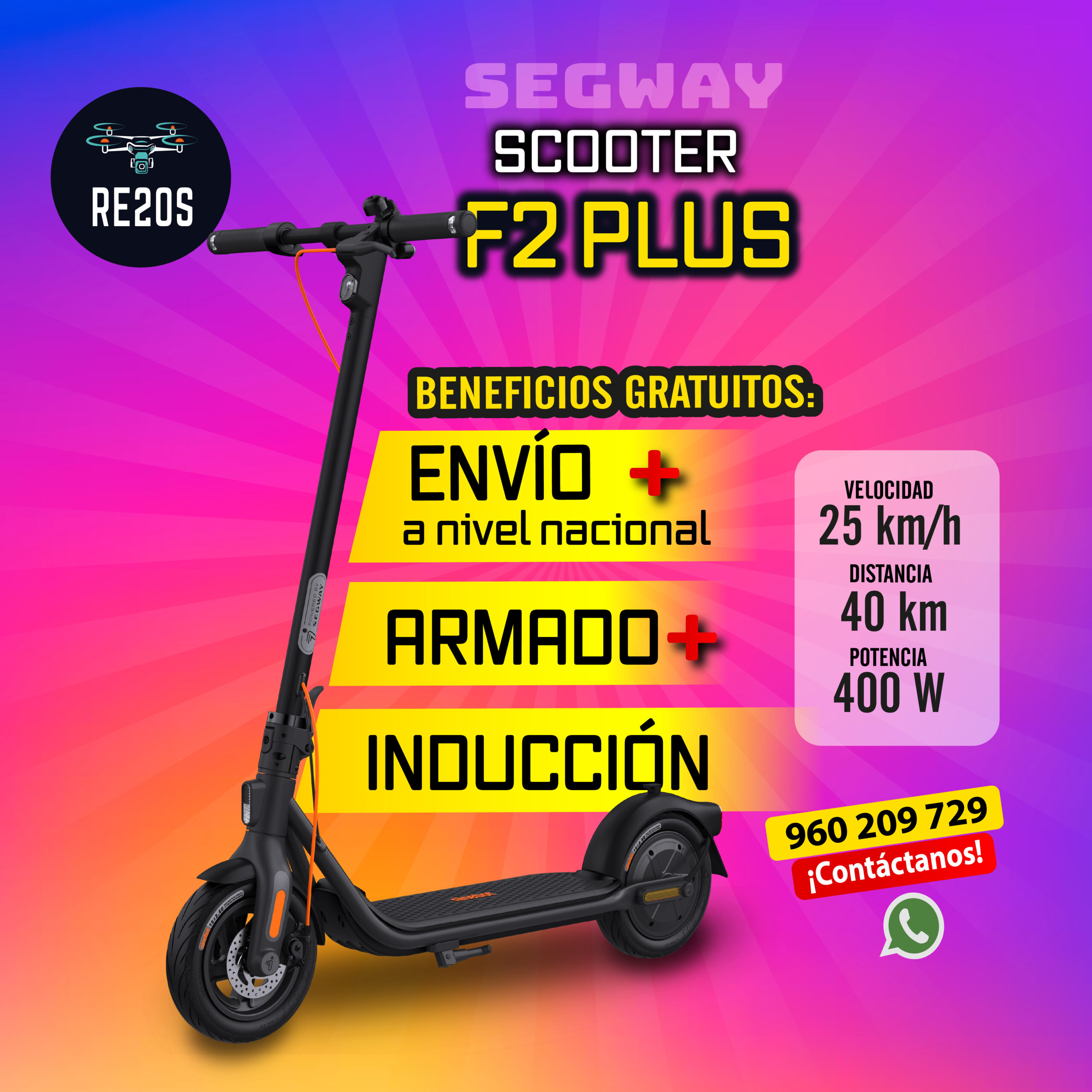 Ninebot F2 Plus | Scooter Eléctrico con Autonomía de 55 km y Estilo Urbano